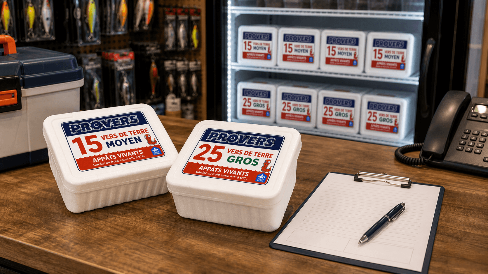 Contenants Provers fermés sur un comptoir de détaillant