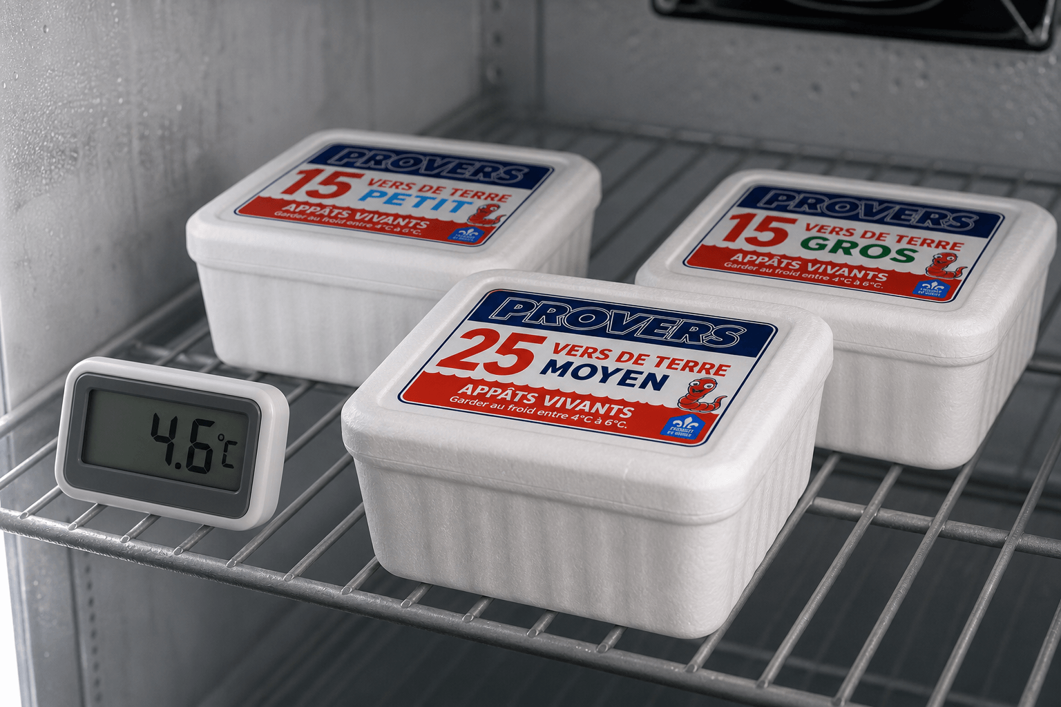 Contenants Provers fermés avec thermomètre dans un frigo
