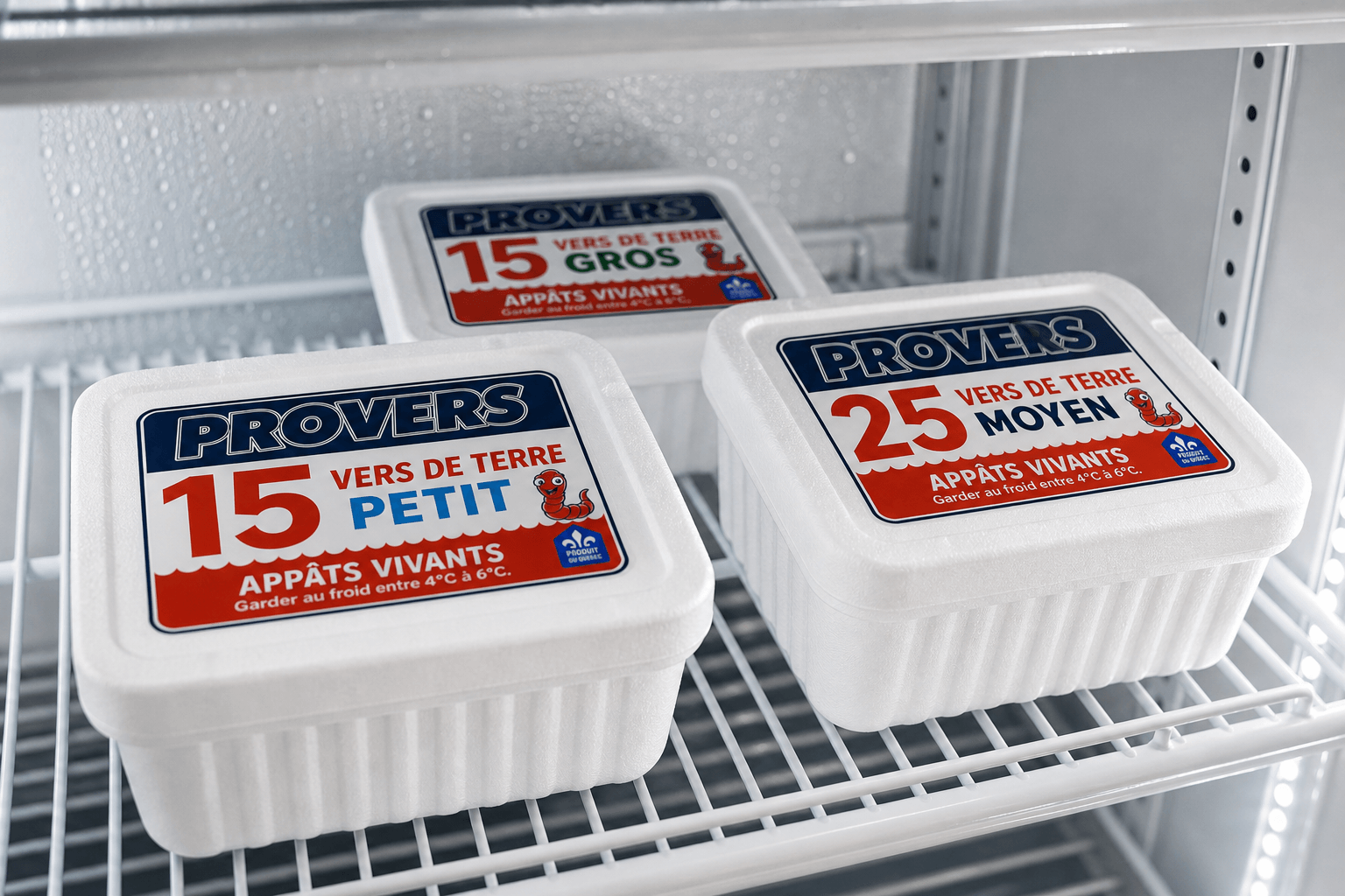 Contenants Provers rangés dans un frigo de détaillant