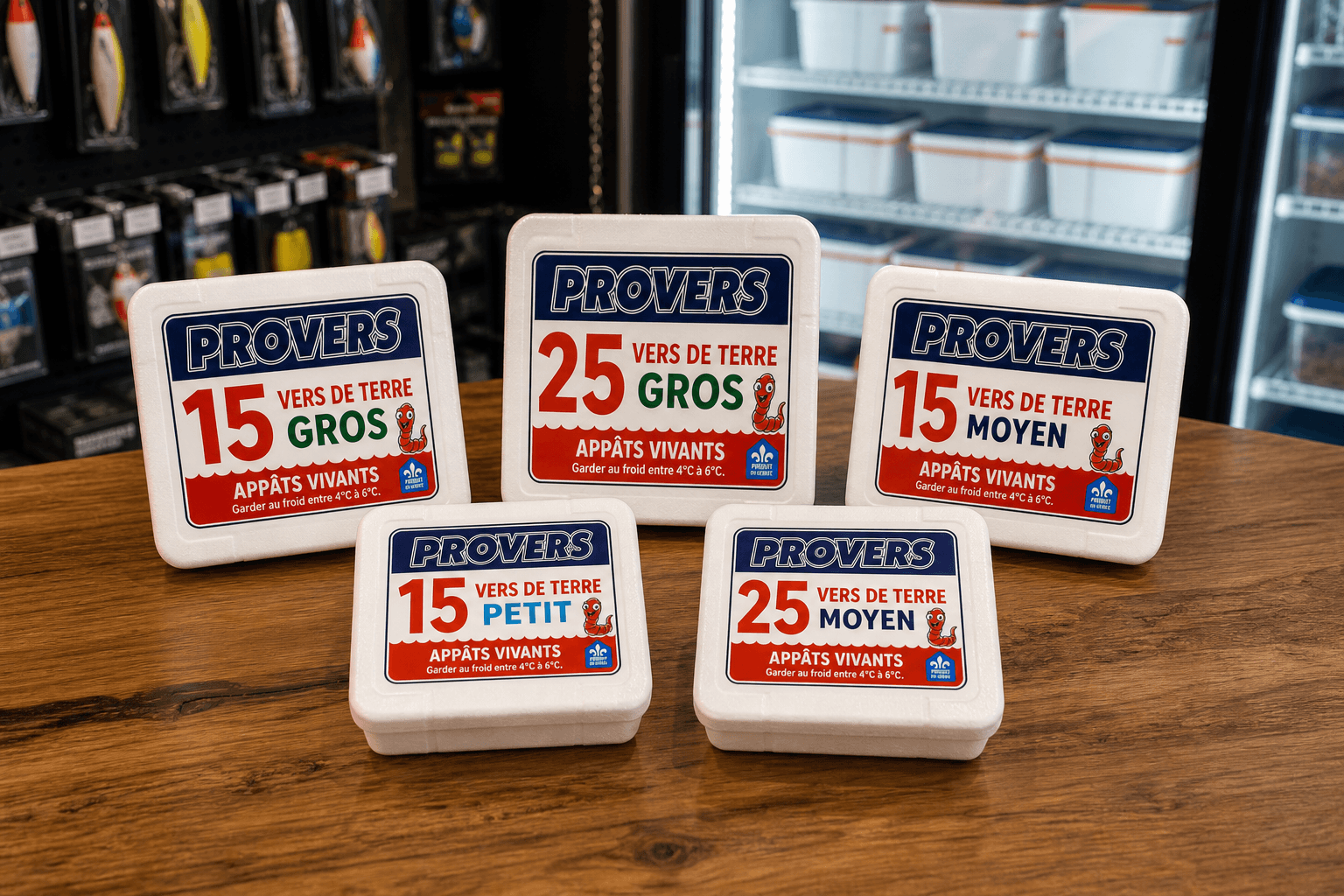 Assortiment de contenants Provers fermés sur un comptoir de détaillant